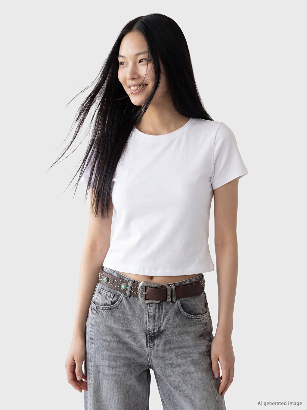 Crew Neck Women's Crop T-Shirt-1