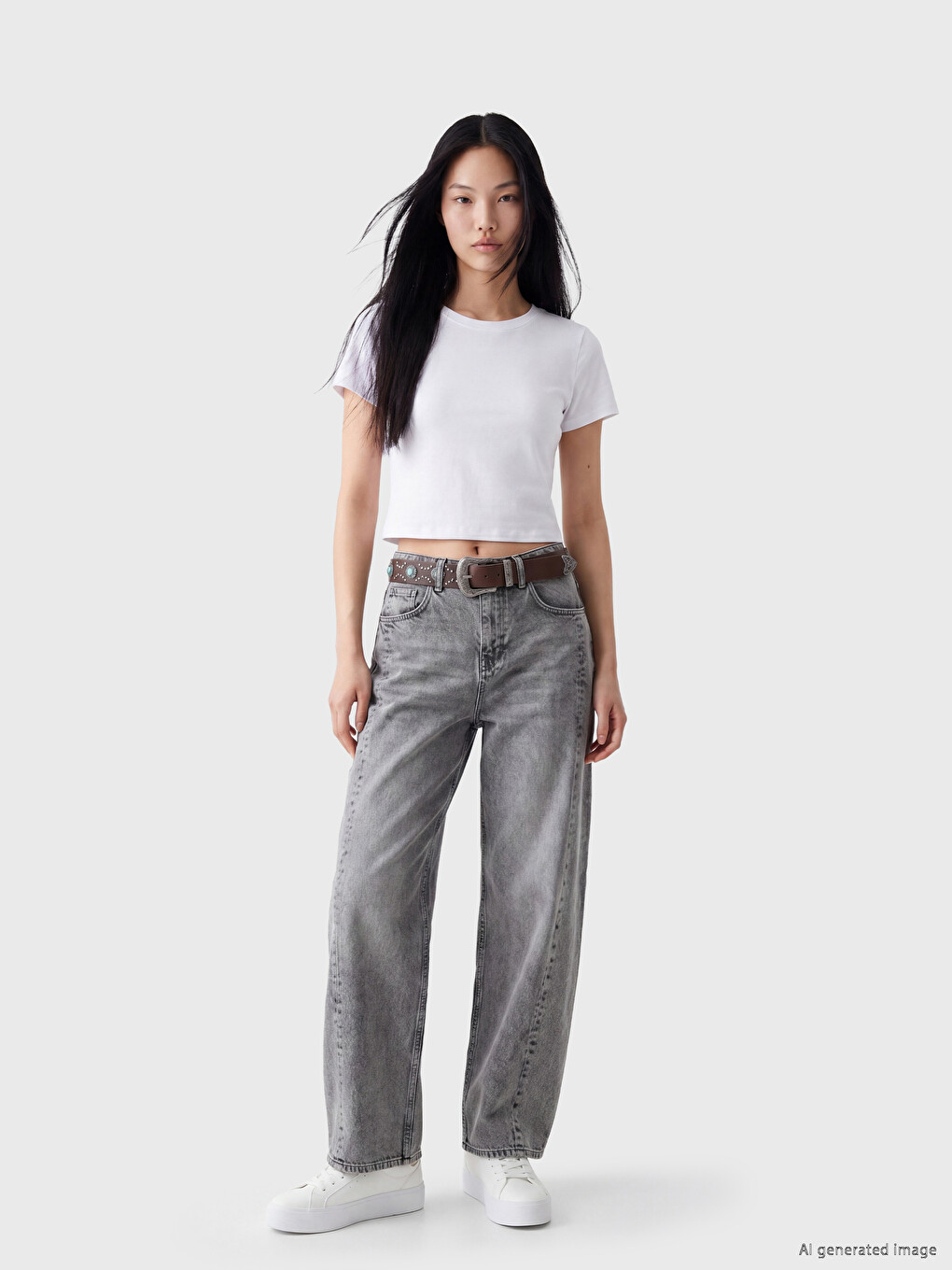 Crew Neck Women's Crop T-Shirt-2