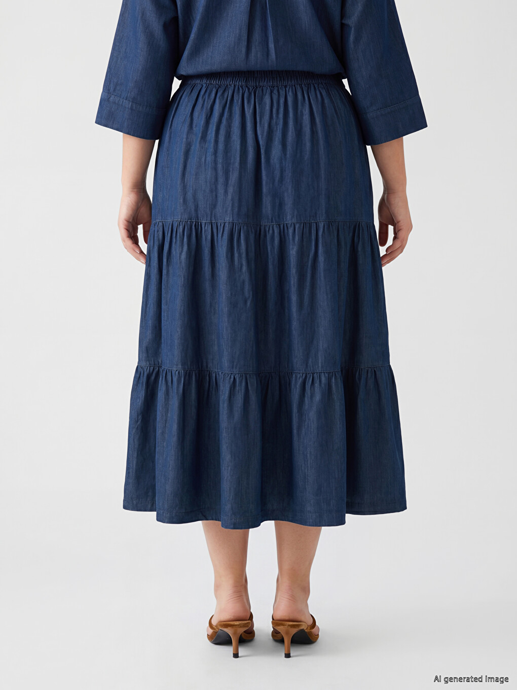 Elastic Waist Layered Denim Skirt-3