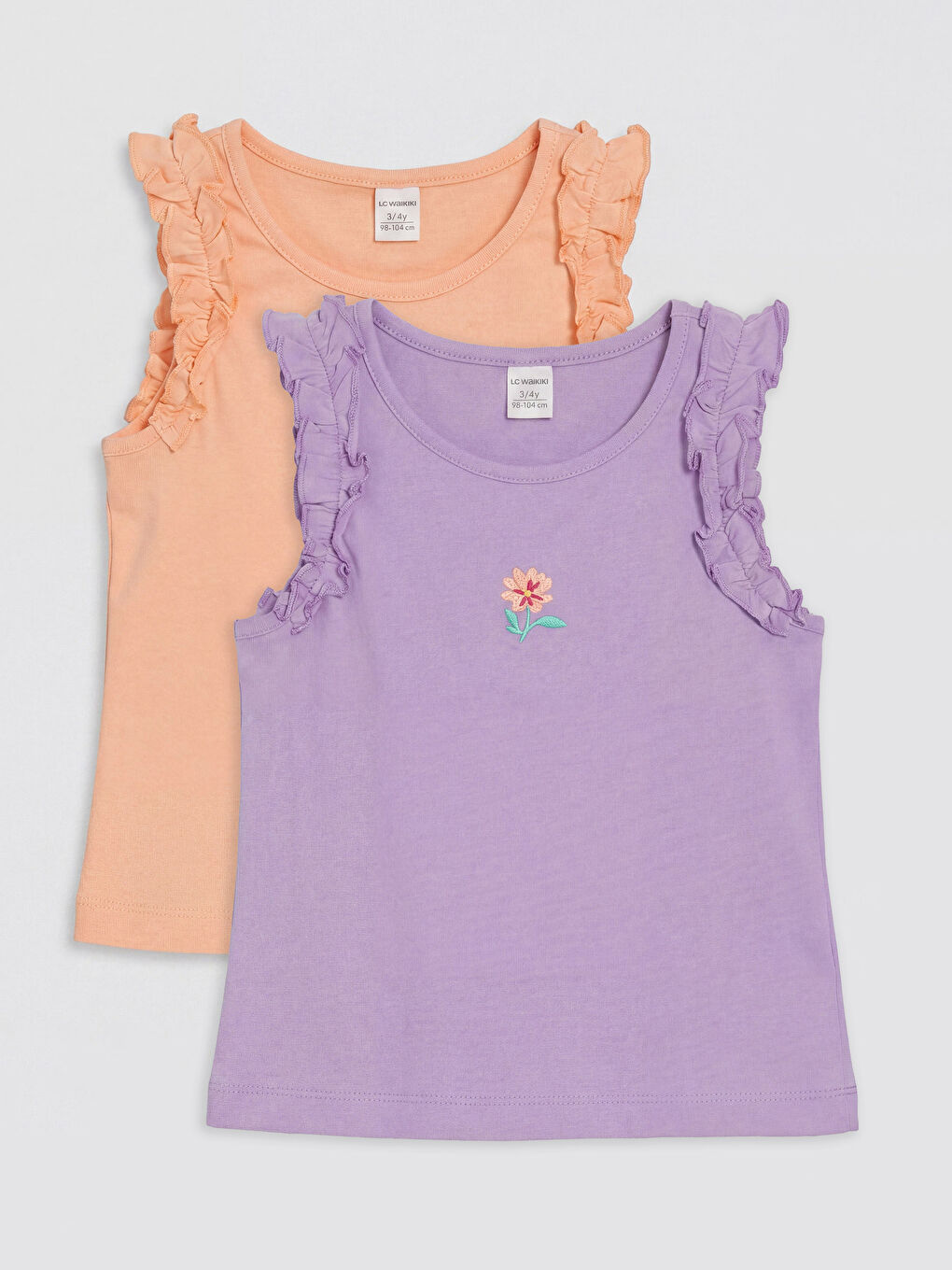 Mercan Bisiklet Yaka Nakışlı Kız Çocuk Atlet 2'li