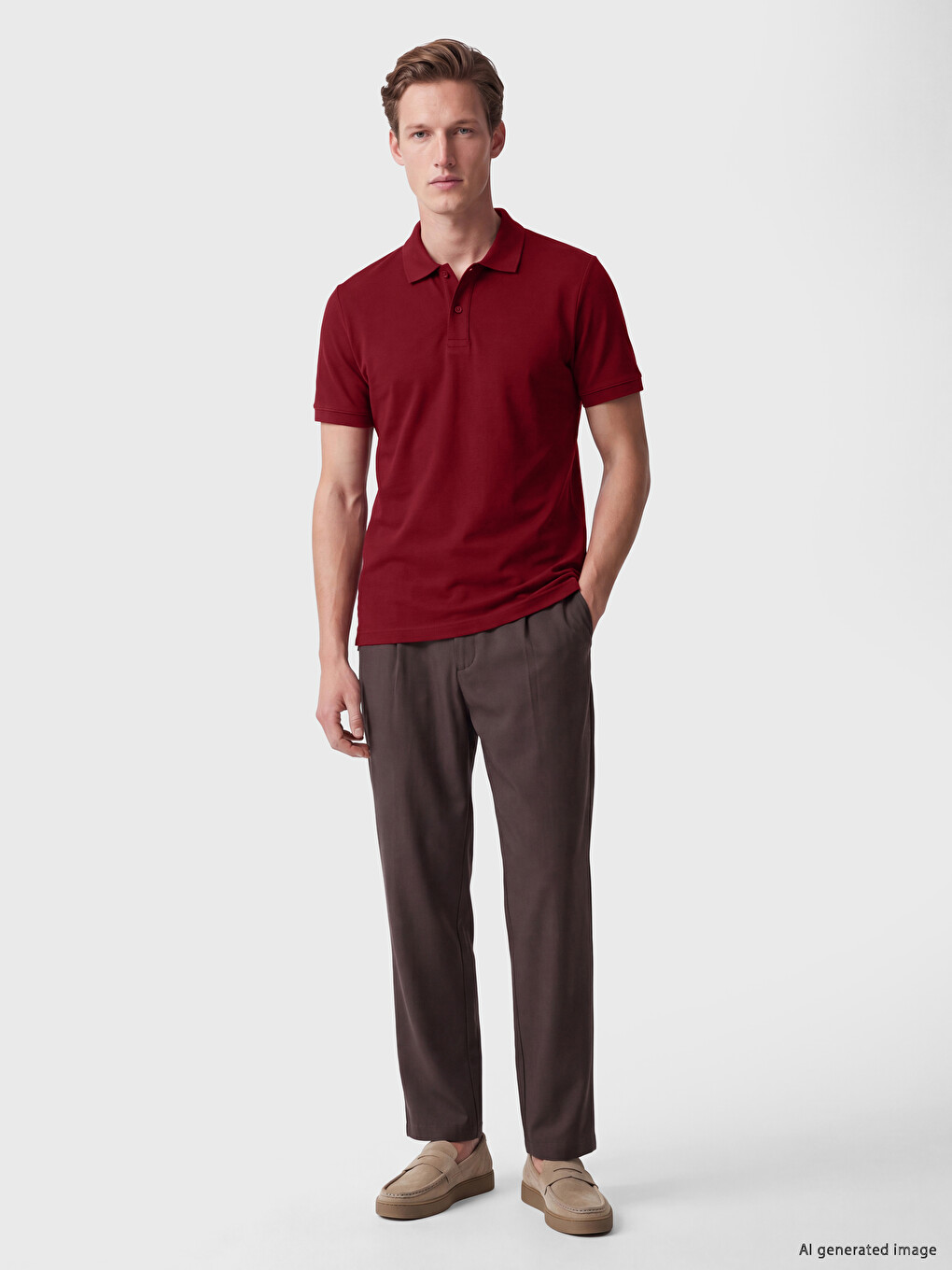 Kırmızı Polo Yaka Pike Erkek Tişört-1