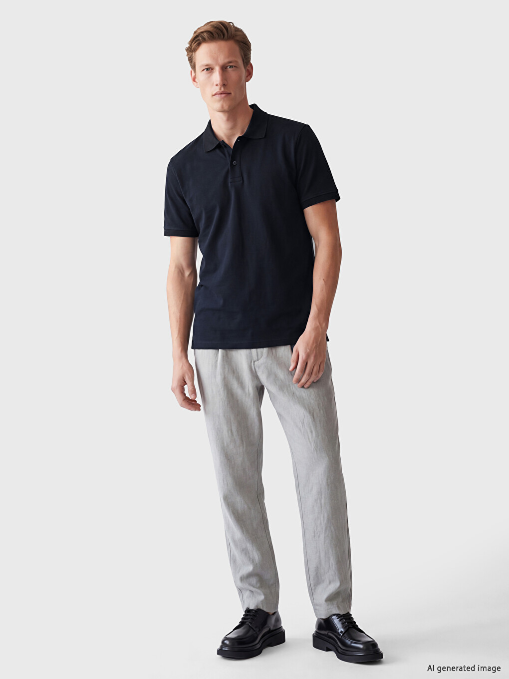 Lacivert Polo Yaka Pike Erkek Tişört-1