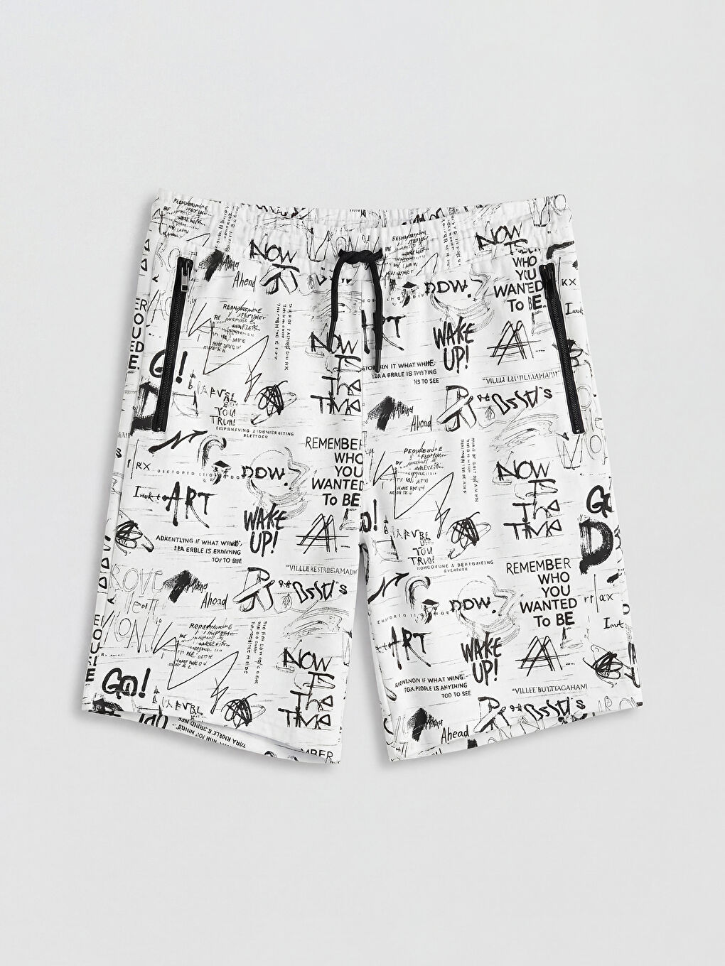 Beyaz Standart Kalıp Baskılı Erkek Şort