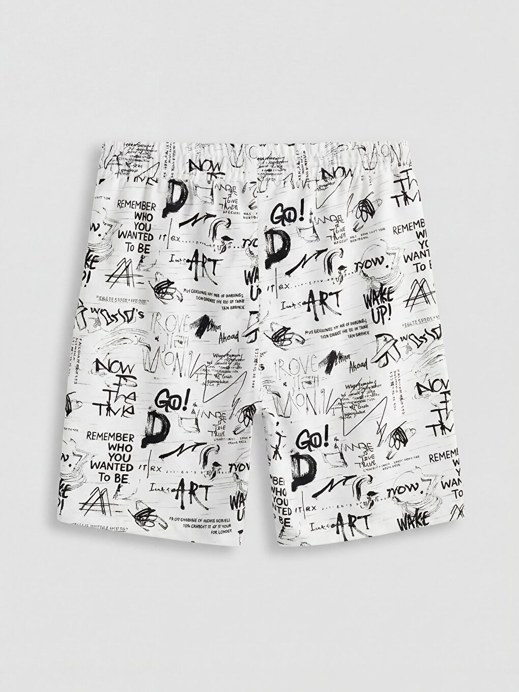 Beyaz Standart Kalıp Baskılı Erkek Şort-1