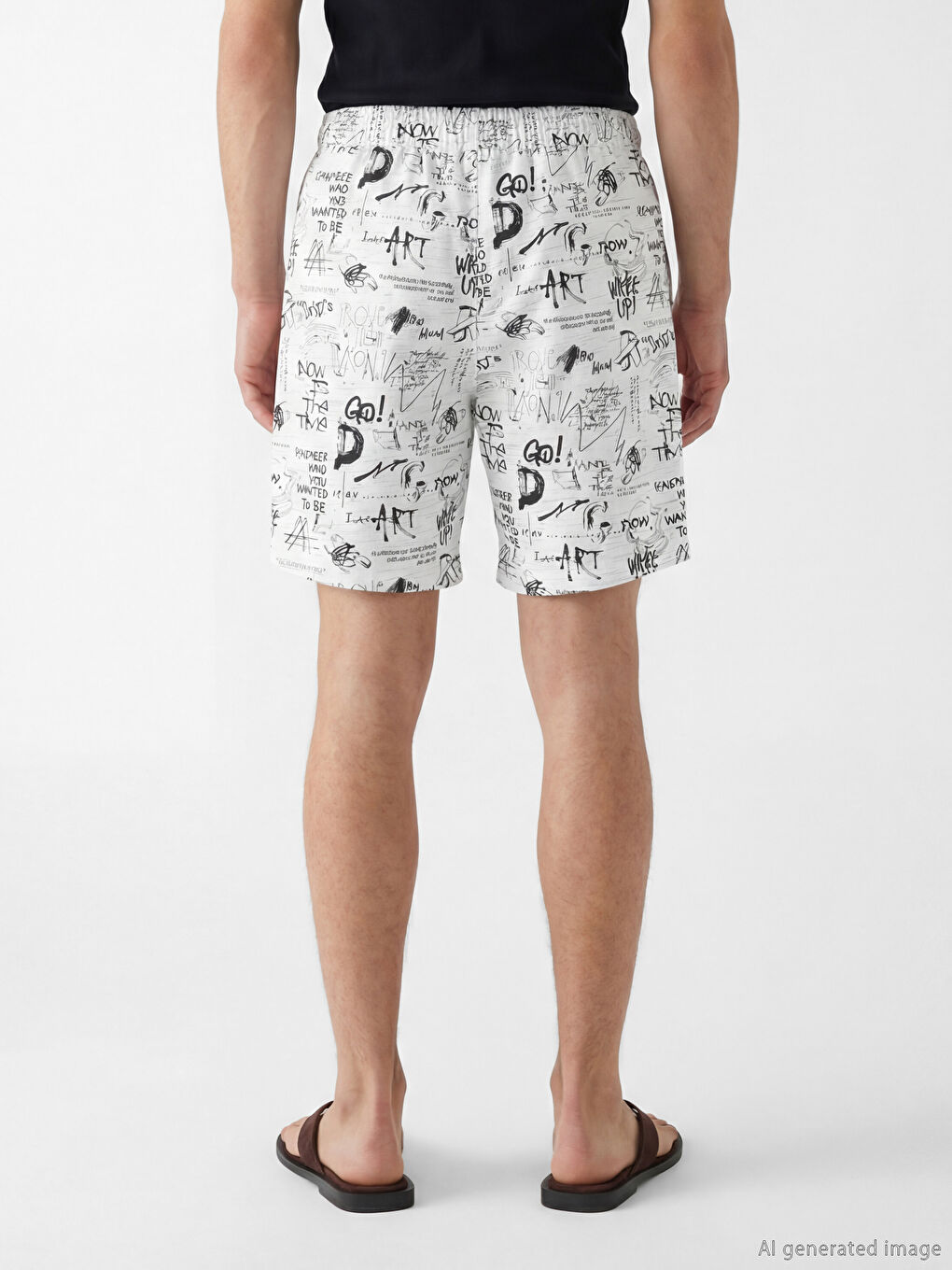 Beyaz Standart Kalıp Baskılı Erkek Şort-2