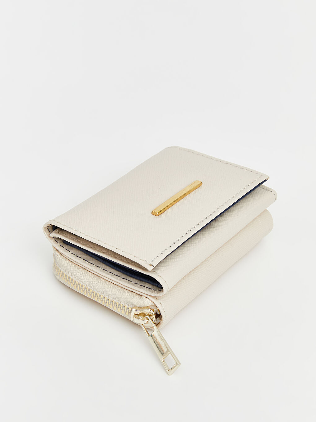 Ekru Deri Görünümlü Kadın Cüzdan-1