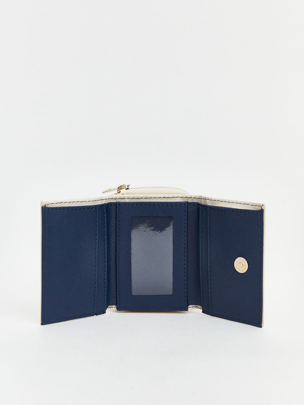 Ekru Deri Görünümlü Kadın Cüzdan-3