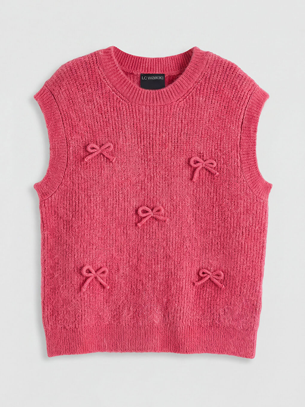 Fuşya Fiyonk Detaylı Kız Çocuk Triko Süveter