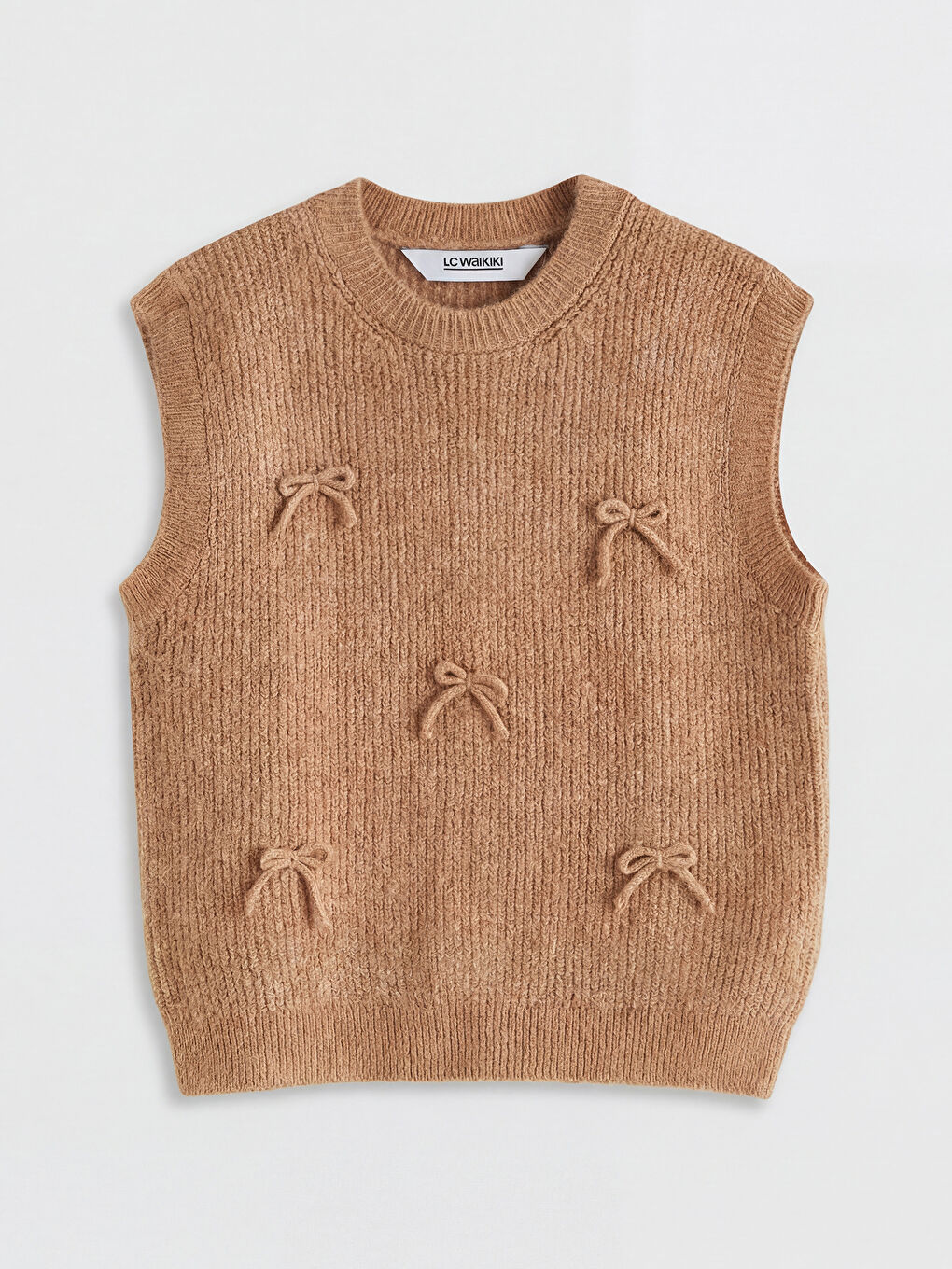 Bej Fiyonk Detaylı Kız Çocuk Triko Süveter