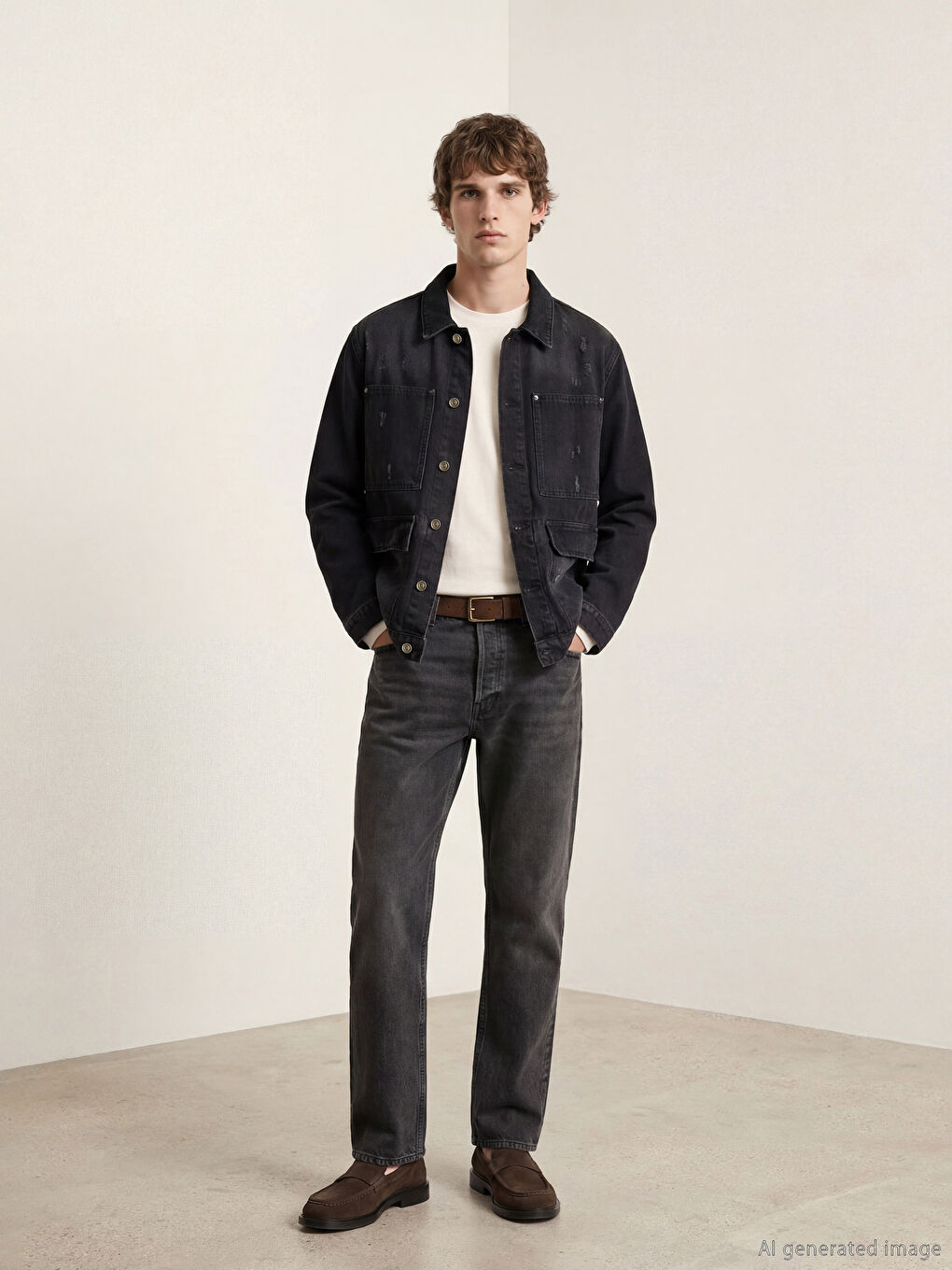 Siyah Standart Kalıp Erkek Jean Ceket-1