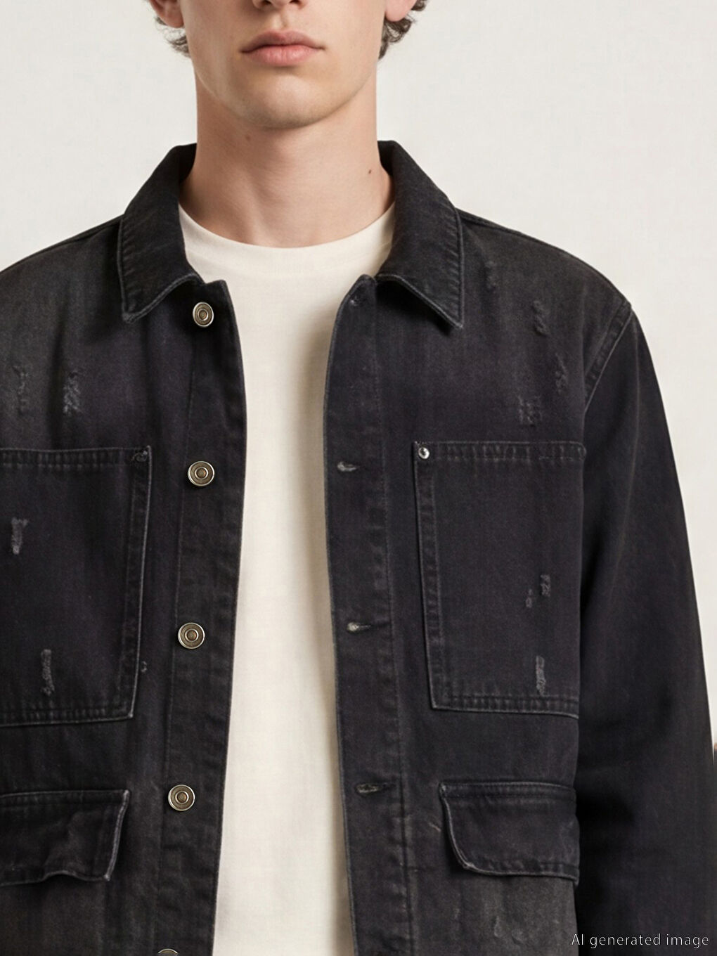 Siyah Standart Kalıp Erkek Jean Ceket-2