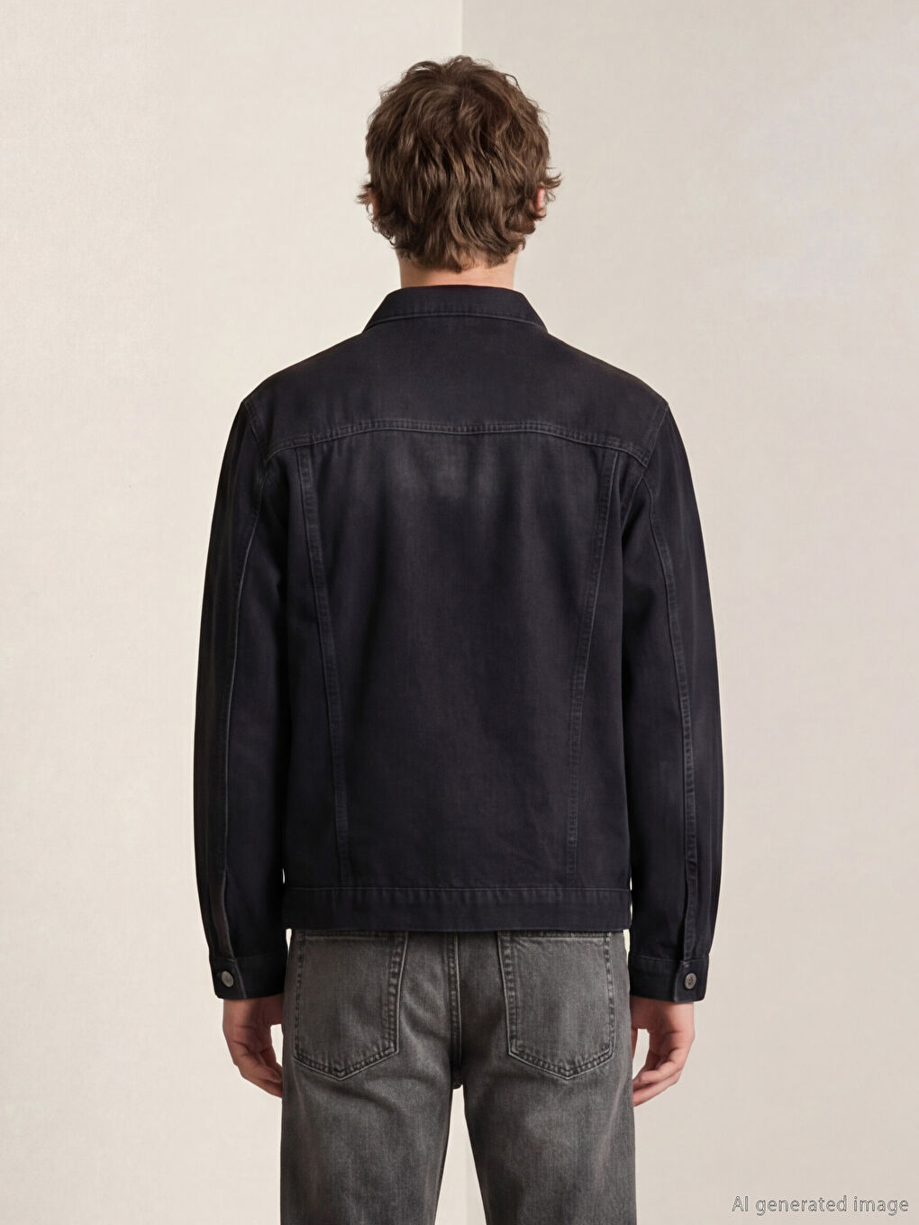 Siyah Standart Kalıp Erkek Jean Ceket-3
