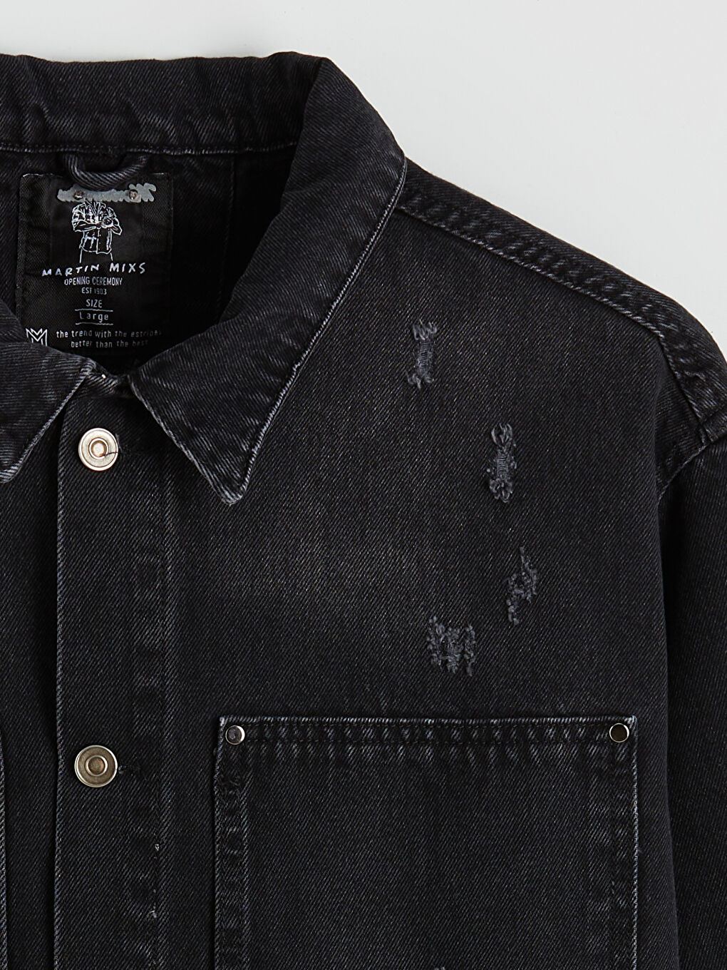 Siyah Standart Kalıp Erkek Jean Ceket-5