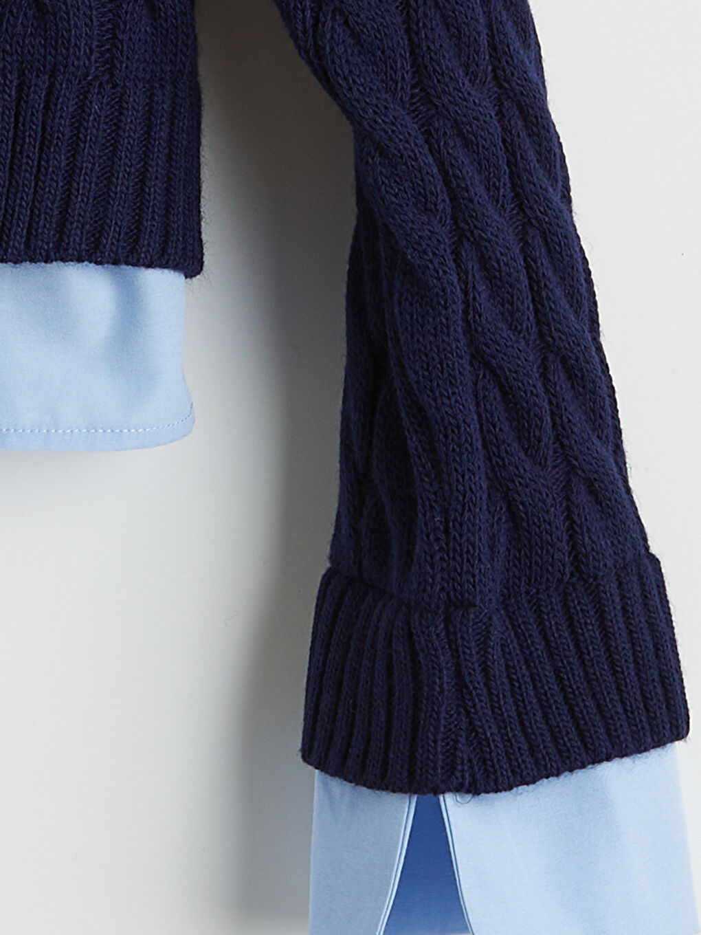 Lacivert Gömlek Yaka Saç Örgü Desenli Kadın Triko Kazak-2