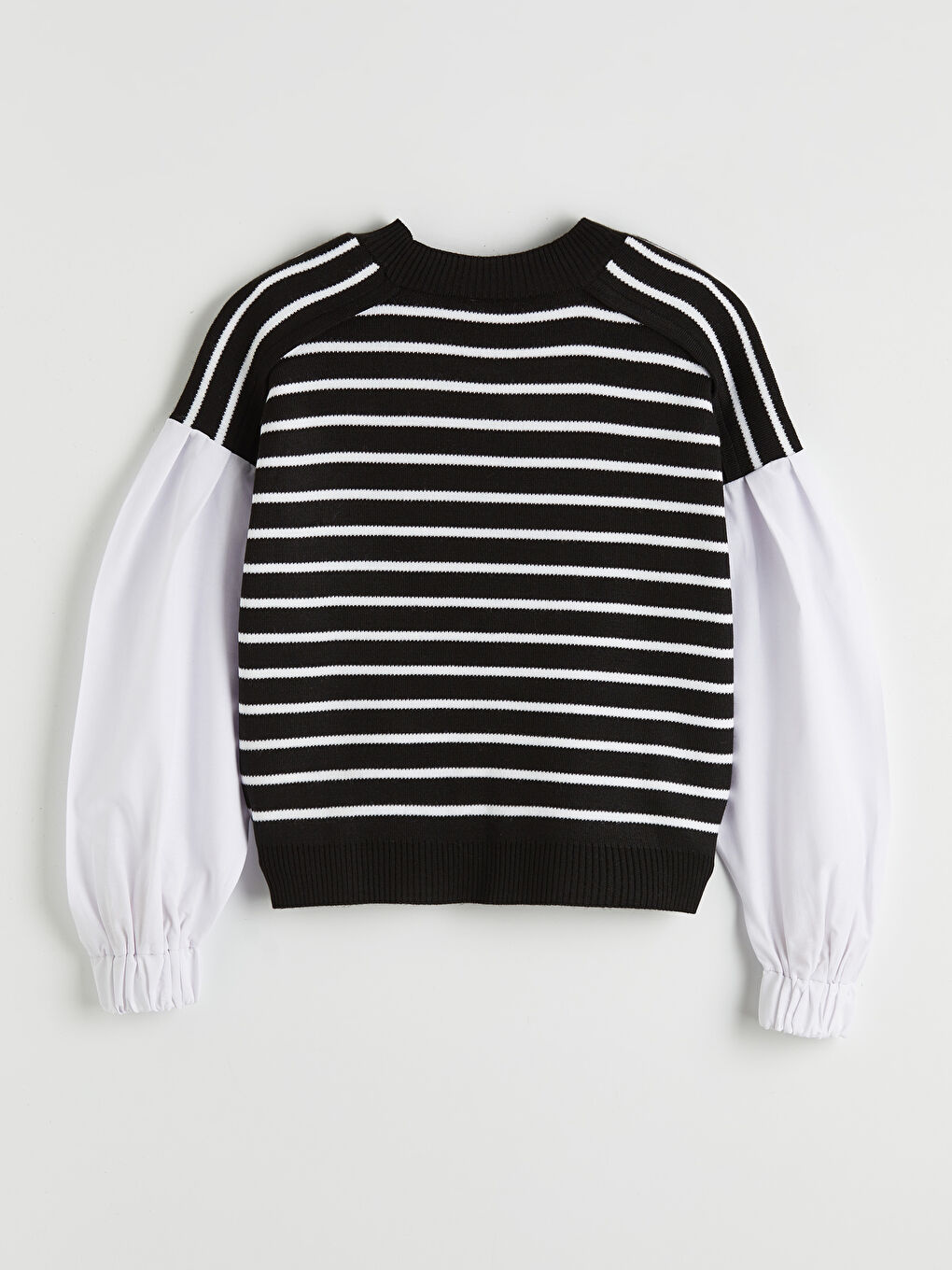 Siyah Bisiklet Yaka Çizgili Kadın Triko Kazak-1