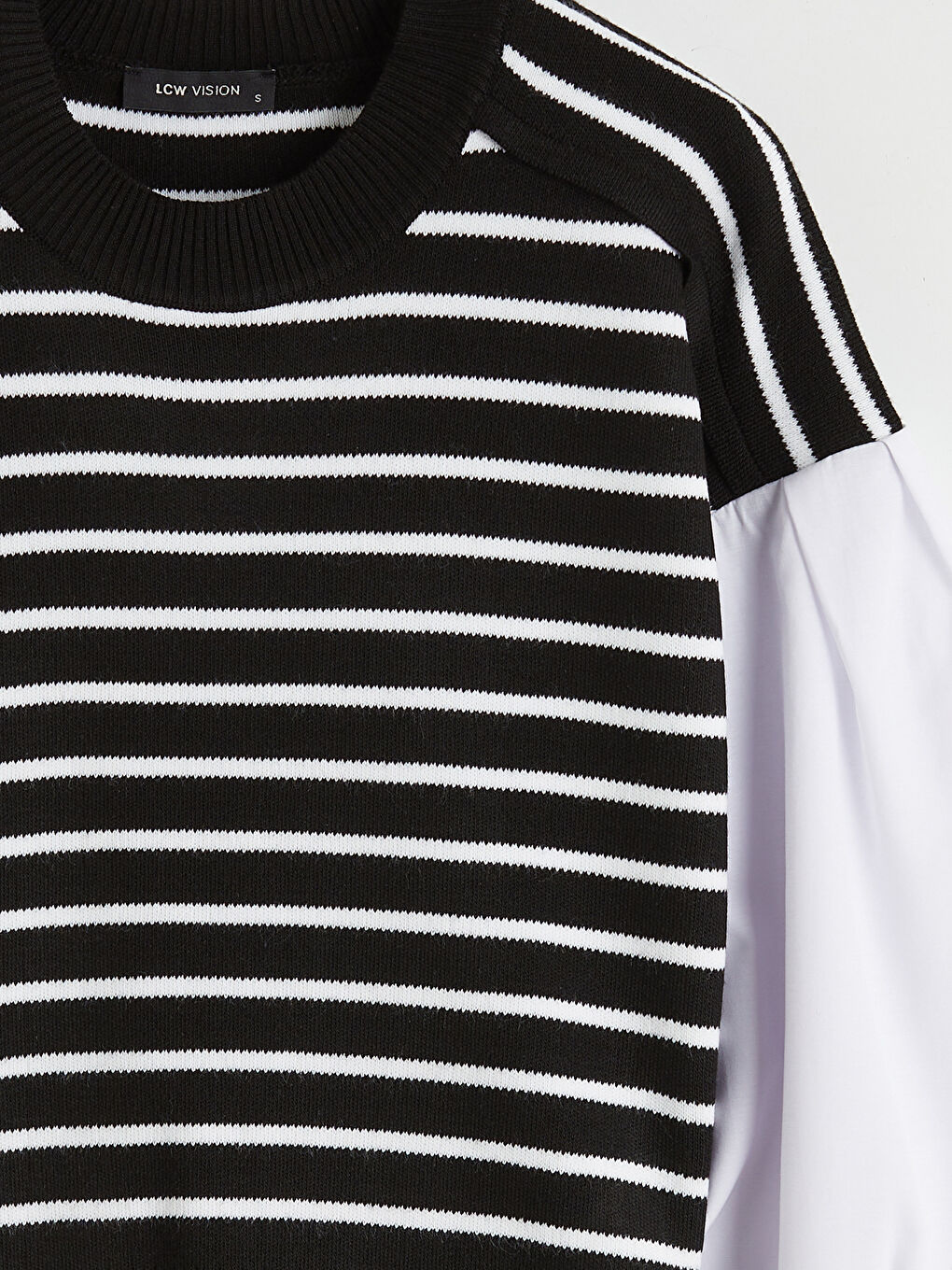 Siyah Bisiklet Yaka Çizgili Kadın Triko Kazak-2