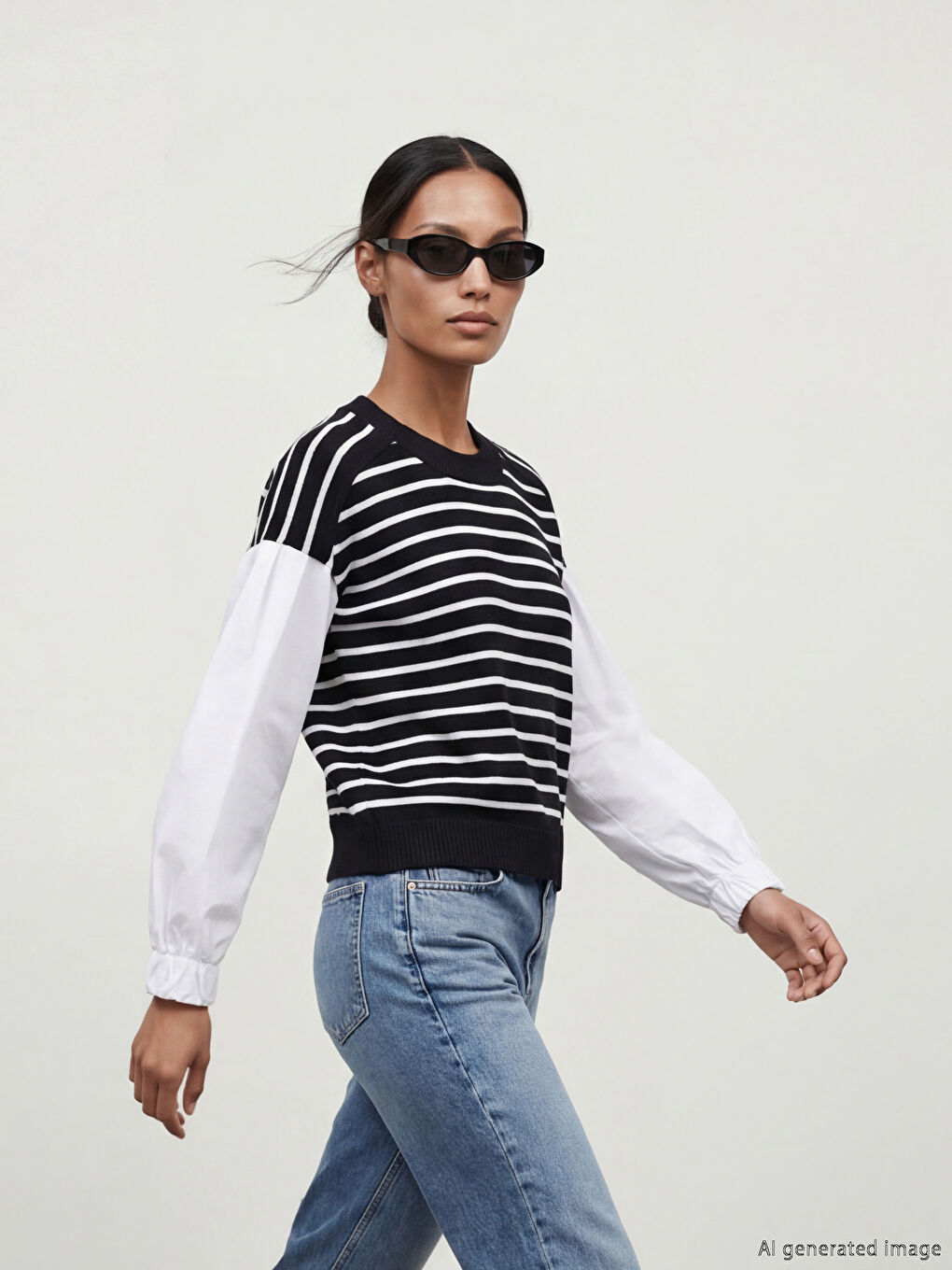 Siyah Kontrast Detaylı Kadın Triko Kazak