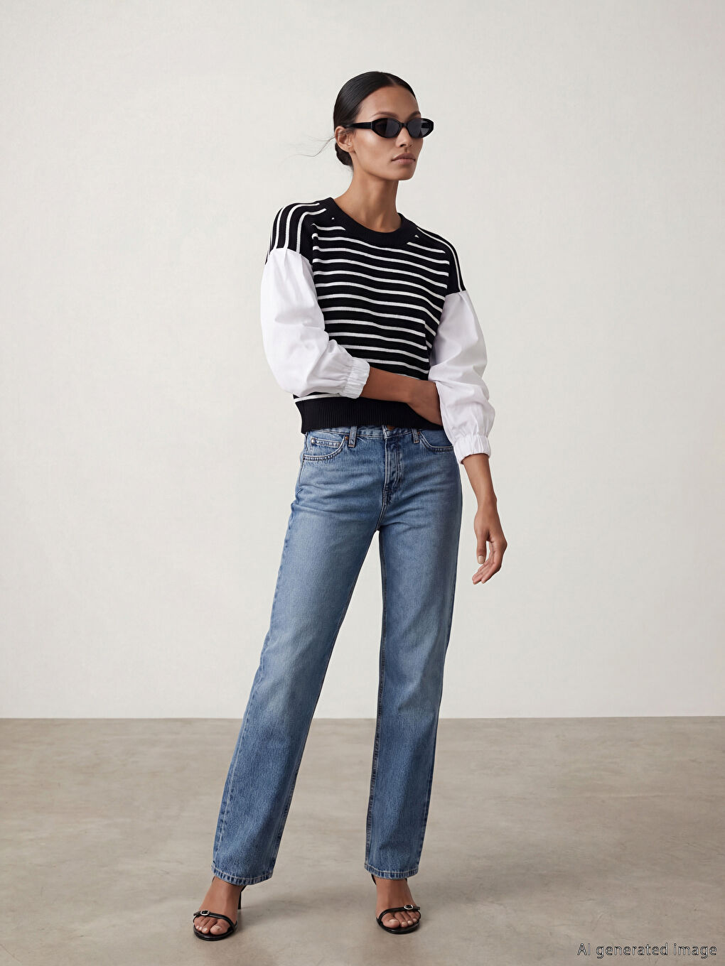 Siyah Kontrast Detaylı Kadın Triko Kazak-1