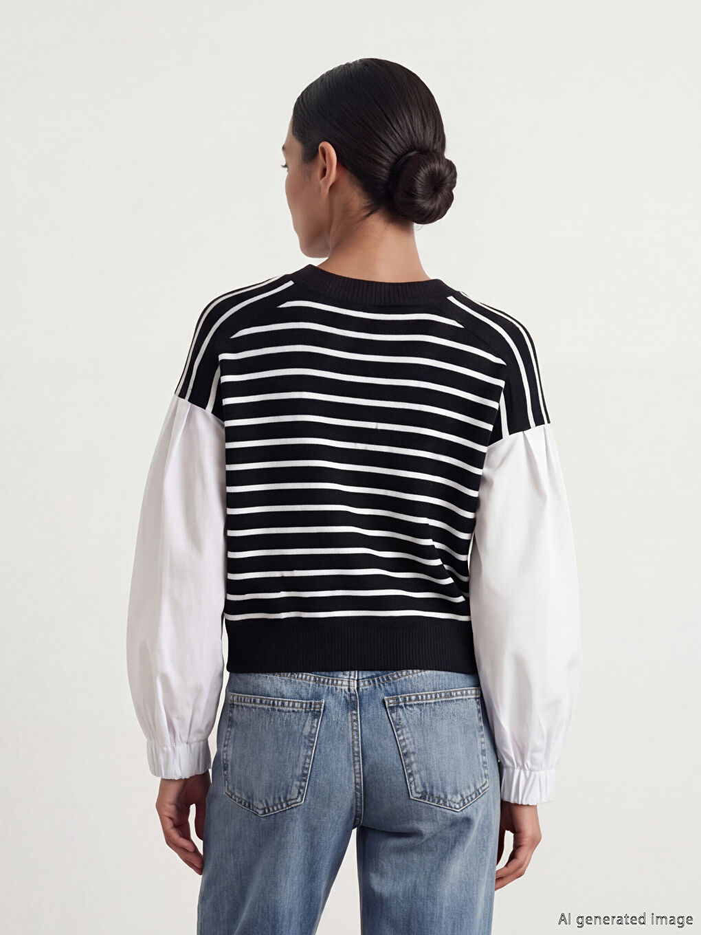 Siyah Kontrast Detaylı Kadın Triko Kazak-2