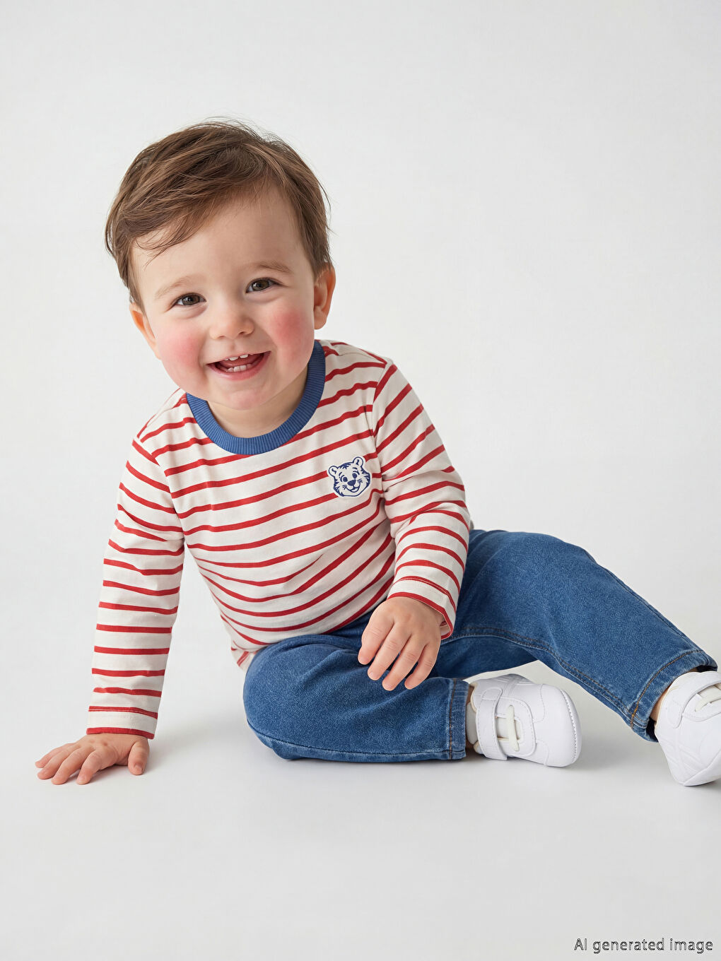 Kırmızı Erkek Bebek Jean Pantolon ve Tişört-1
