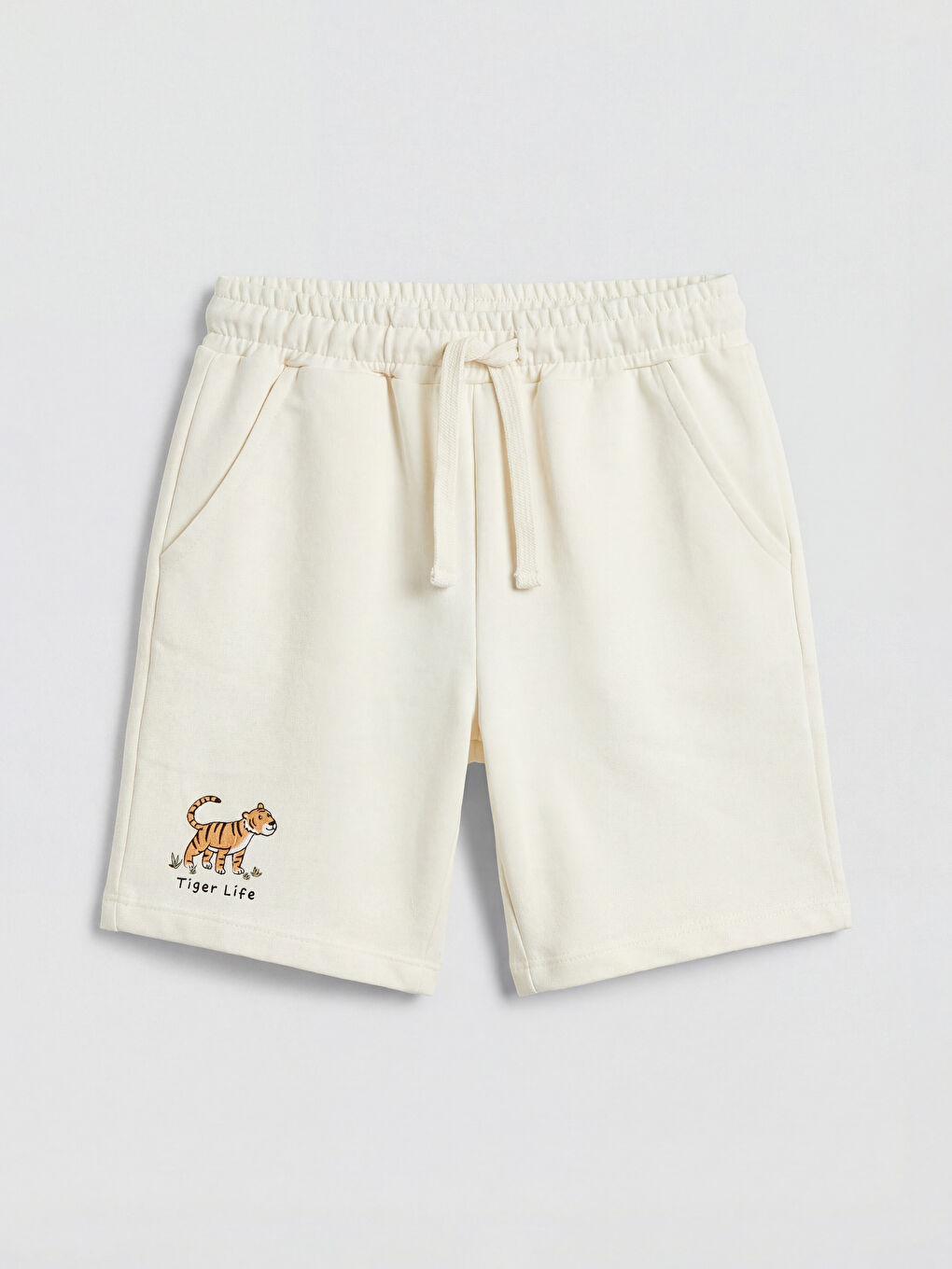Bej Beli Lastikli Baskılı Erkek Çocuk Şort