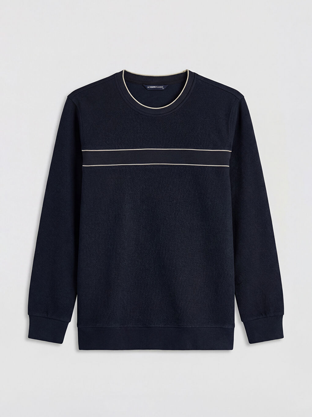 Lacivert Bisiklet Yaka Şerit Detaylı Erkek Sweatshirt