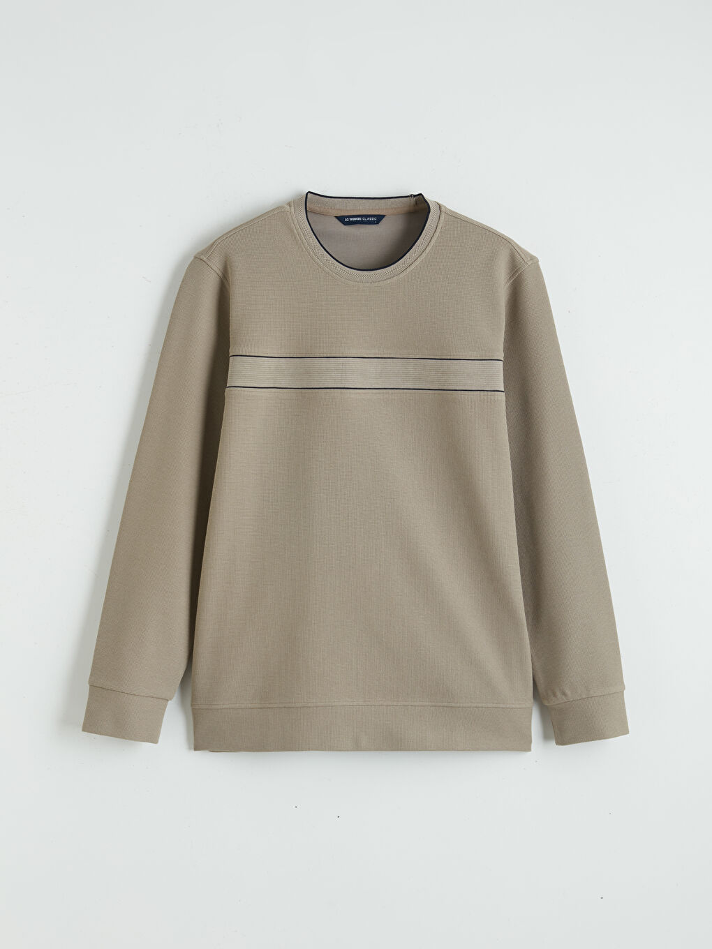 Bej Bisiklet Yaka Baskılı Erkek Sweatshirt