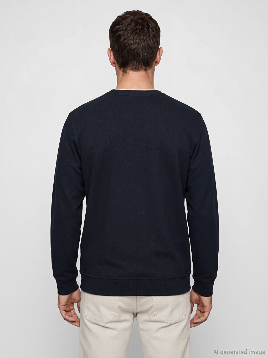 Lacivert Bisiklet Yaka Şerit Detaylı Erkek Sweatshirt-3