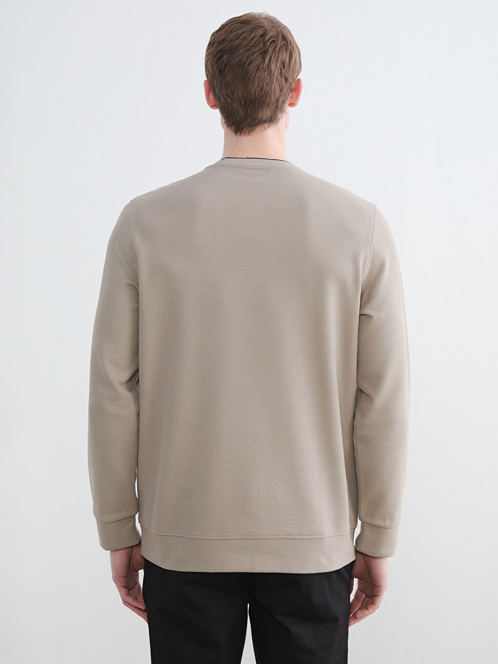 Bej Bisiklet Yaka Baskılı Erkek Sweatshirt-3