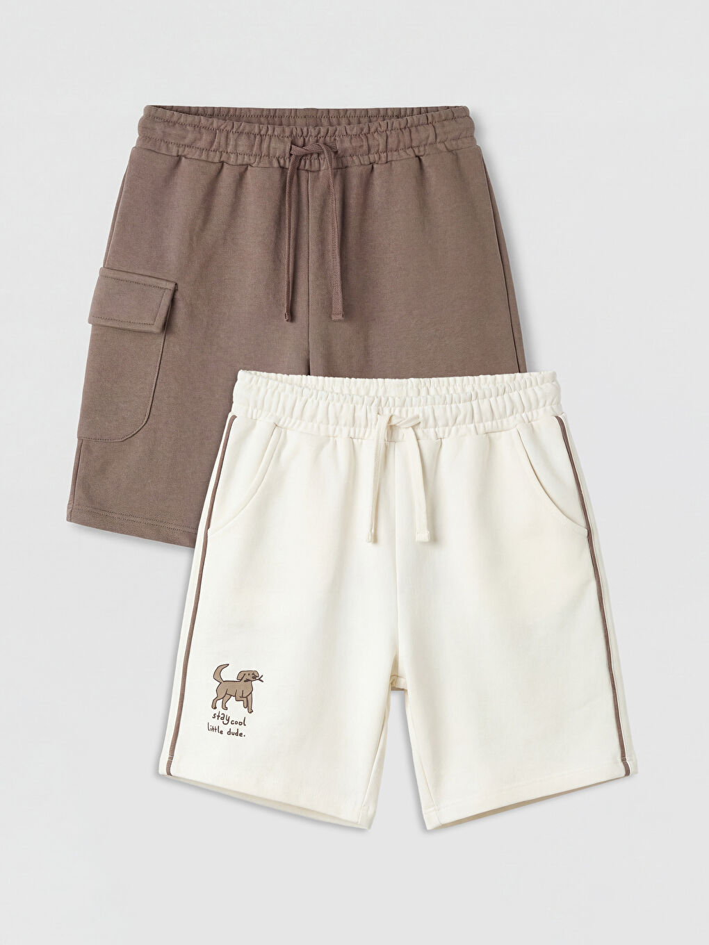 Bej Beli Lastikli Erkek Çocuk Şort 2'li