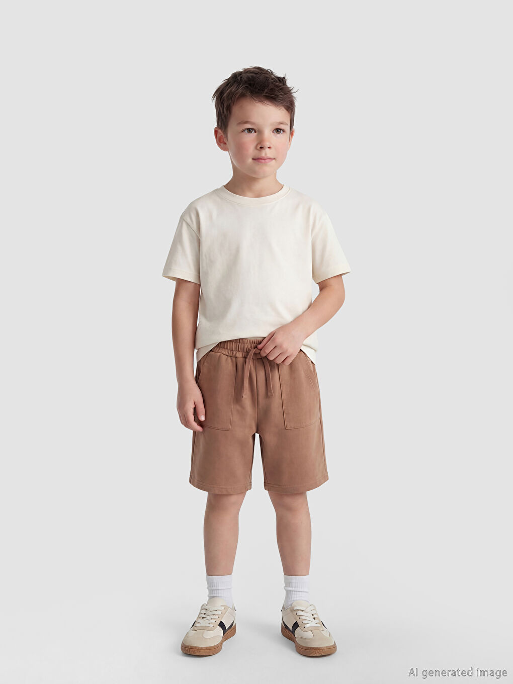Kahverengi Beli Lastikli Standart Fit Erkek Çocuk Şort