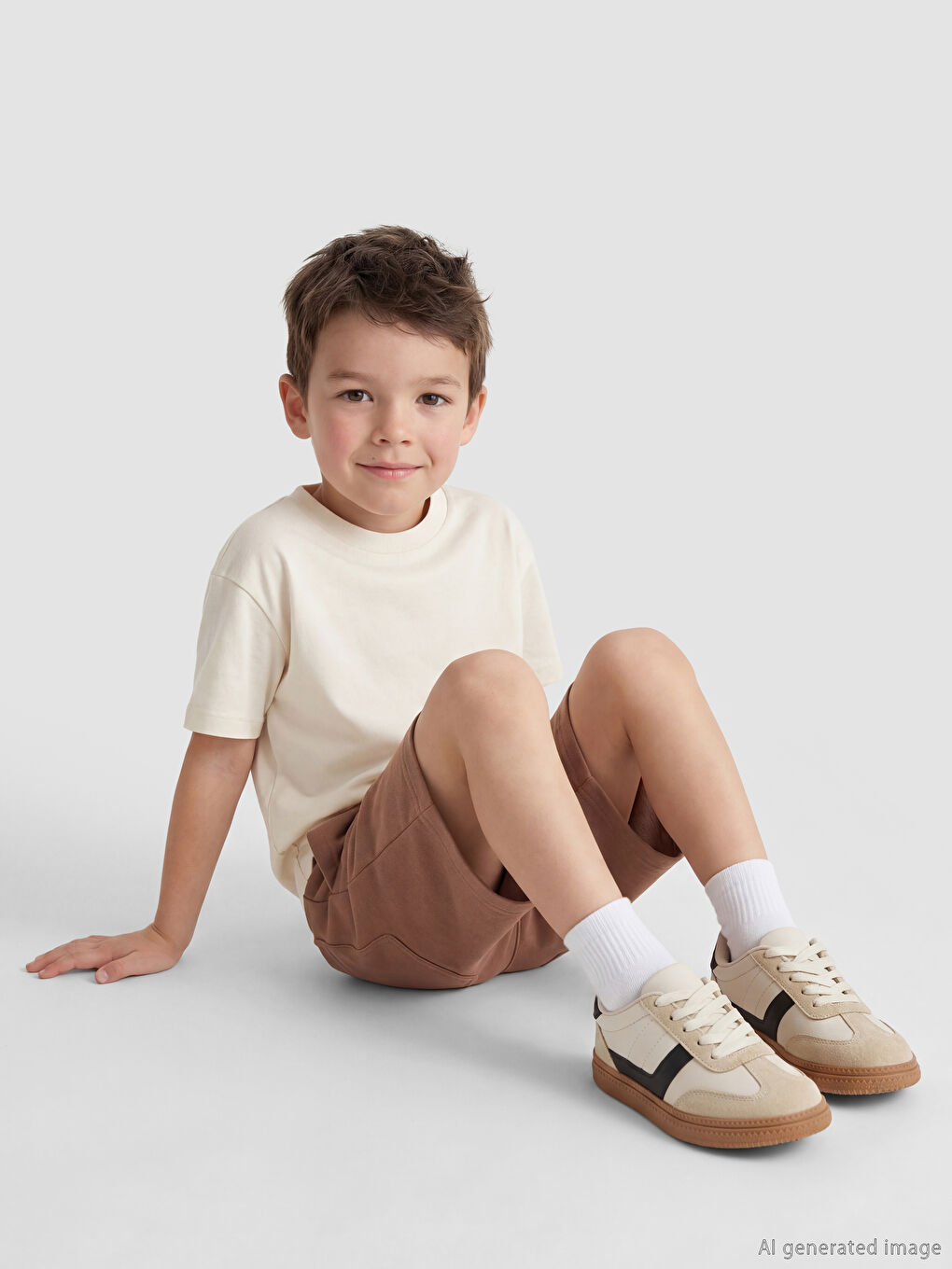 Kahverengi Beli Lastikli Standart Fit Erkek Çocuk Şort-1