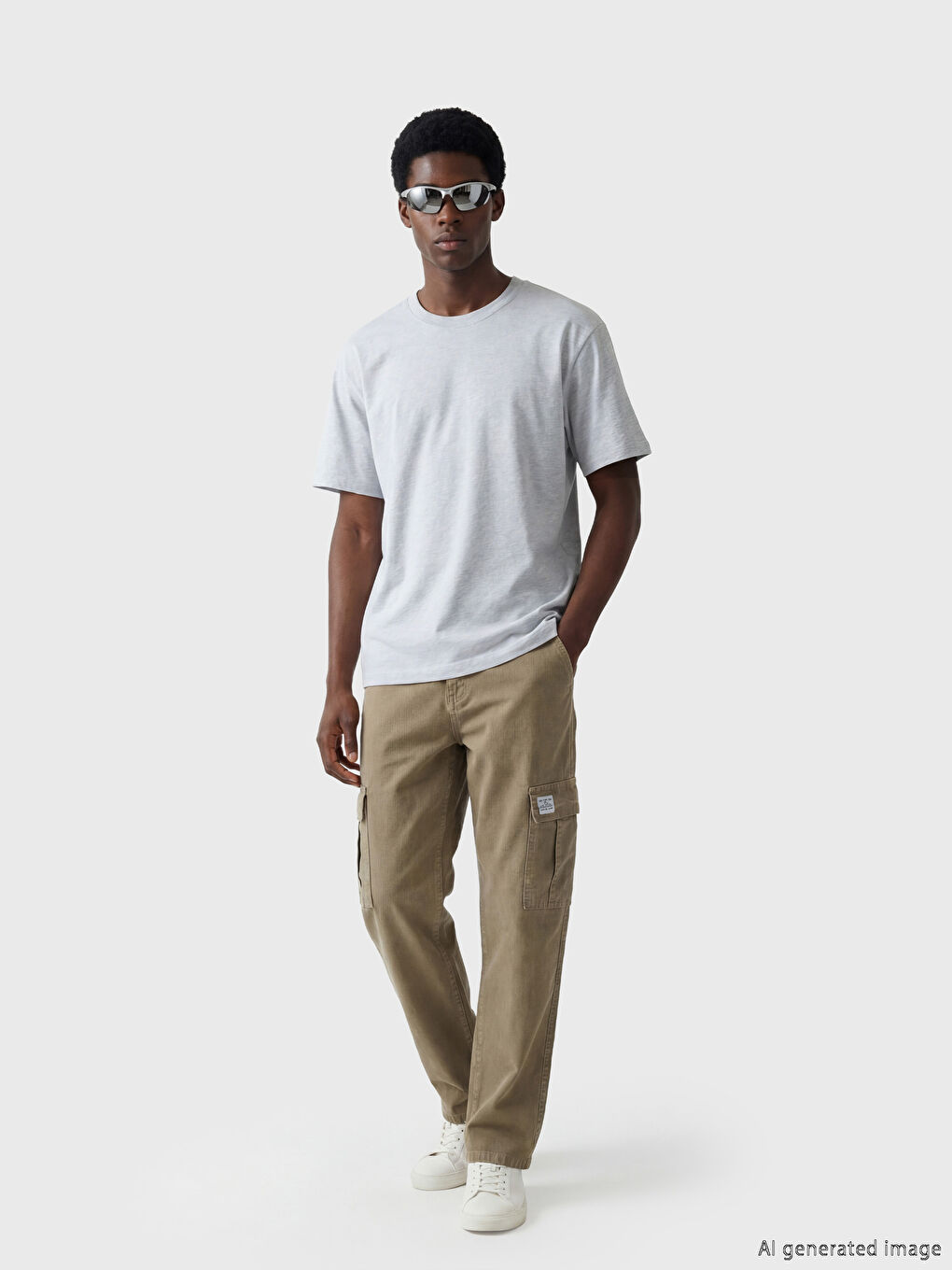 Gri Bisiklet Yaka Erkek Tişört-1