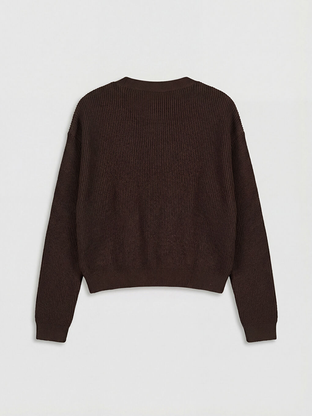 Kahverengi V Yaka Fiyonk Detaylı Kız Çocuk Triko Hırka-1