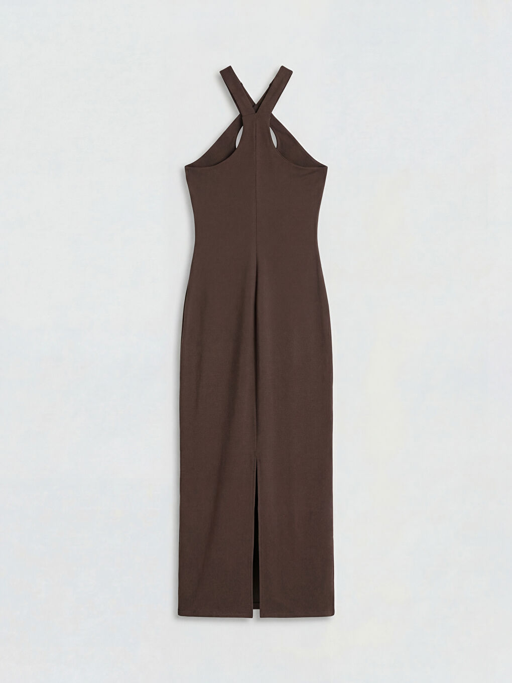 Kahverengi Halter Yaka Bodycon Elbise-1