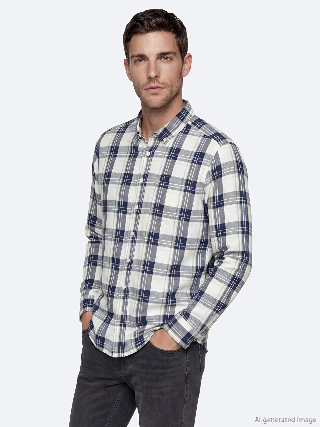 Bej Regular Fit Ekose Erkek Gömlek