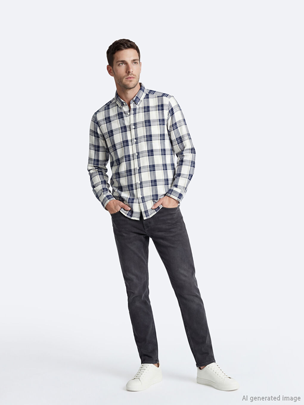 Bej Regular Fit Ekose Erkek Gömlek-1