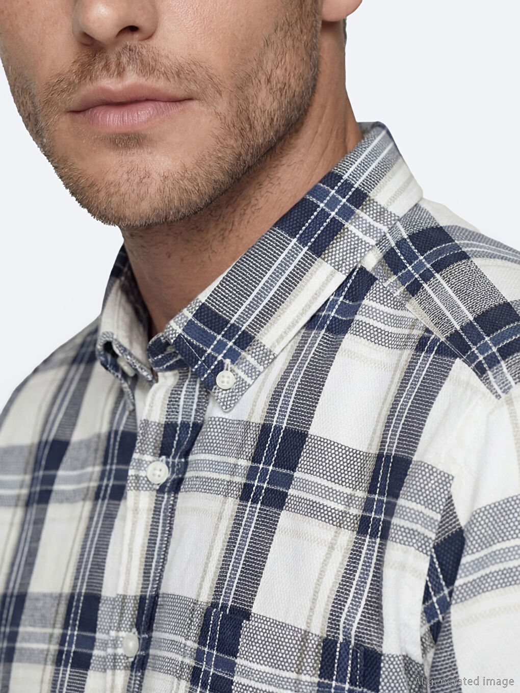 Bej Regular Fit Ekose Erkek Gömlek-2