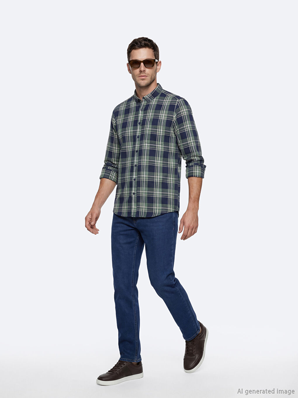 Yeşil Regular Fit Ekose Erkek Gömlek-1