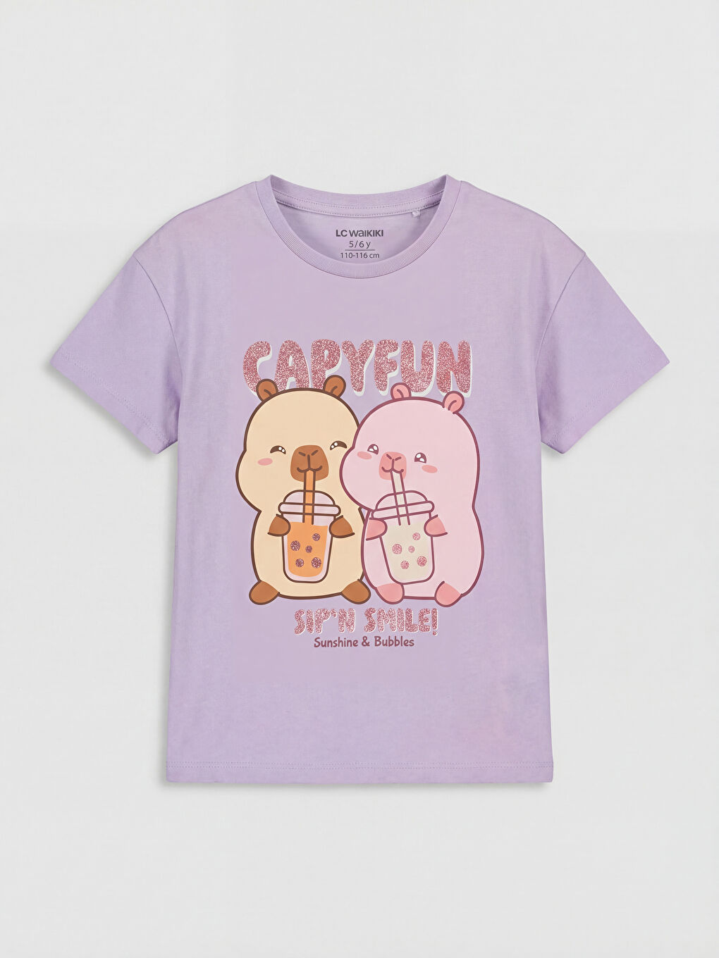 Lila Capyfun Baskılı Kız Çocuk Tişört ve Tayt-1