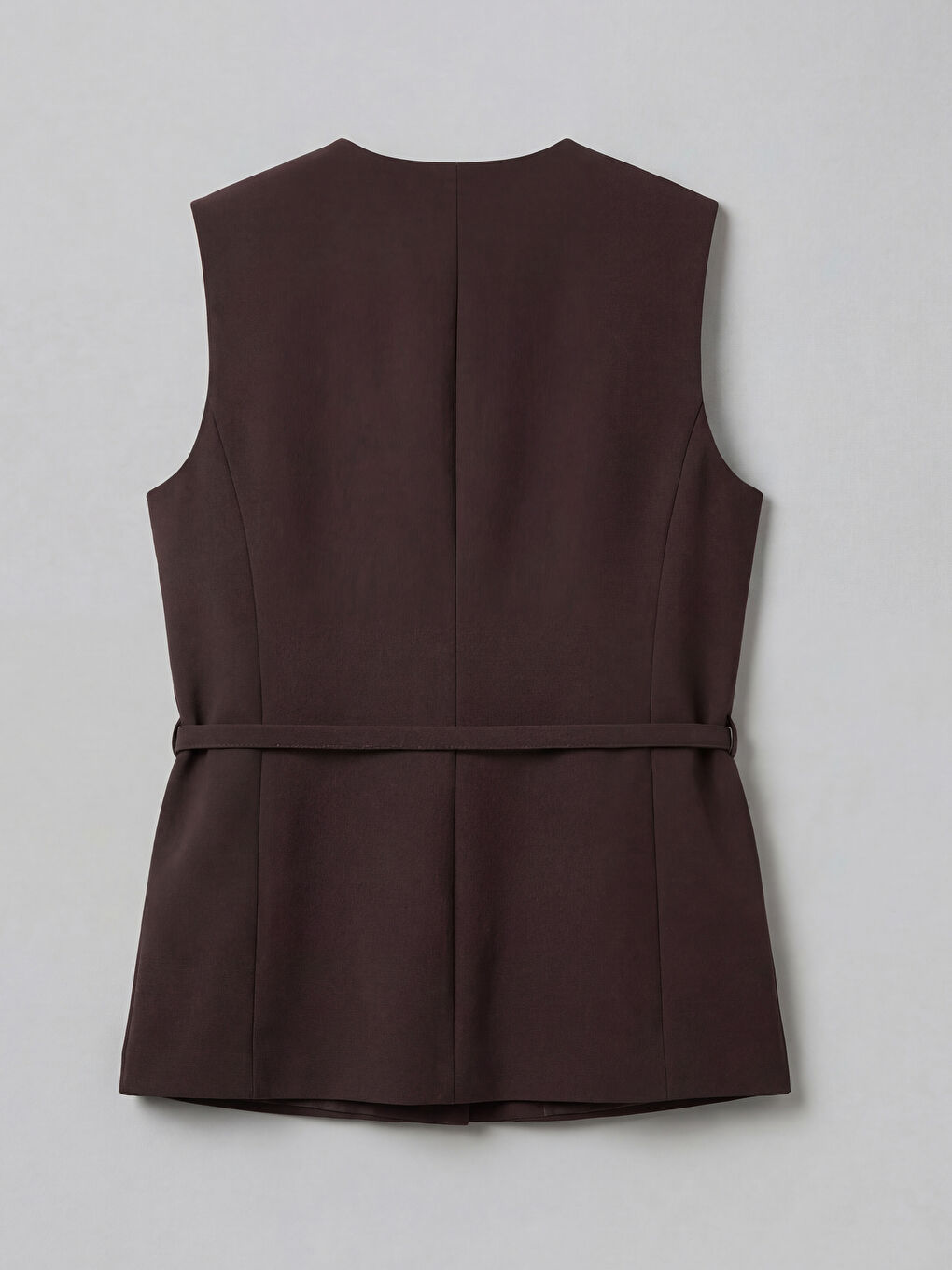 Kahverengi V Yaka Beli Kemerli Kadın Yelek-5