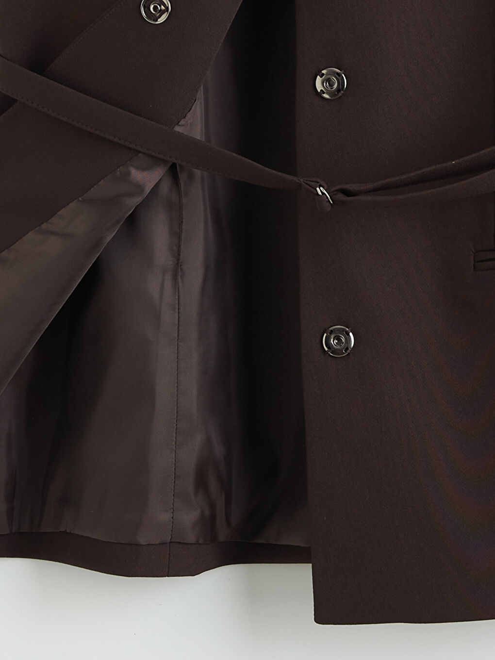 Kahverengi V Yaka Beli Kemerli Kadın Yelek-6