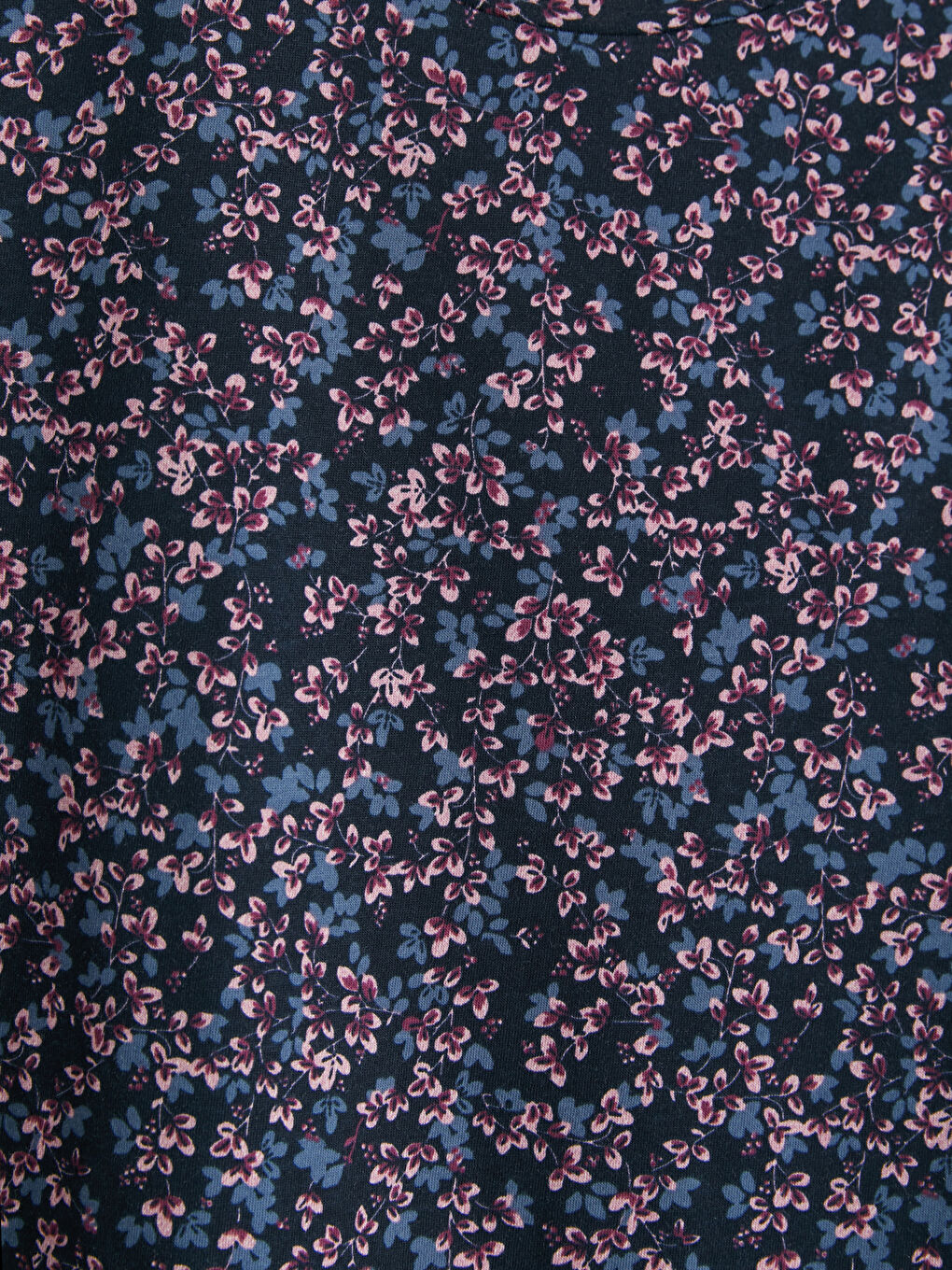 Lacivert Bisiklet Yaka Çiçekli Kadın Tişört-2