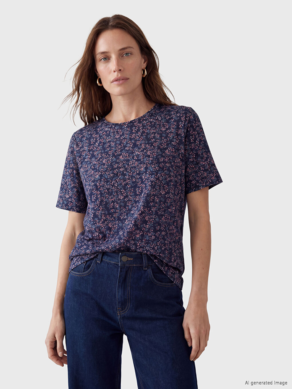 Crew Neck Floral Women's T-Shirt-1