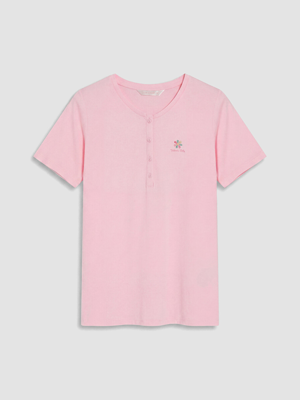 Pembe Bisiklet Yaka Nakışlı Hamile Pijama Üstü
