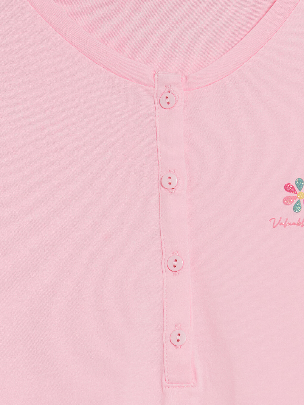 Pembe Bisiklet Yaka Nakışlı Hamile Pijama Üstü-2