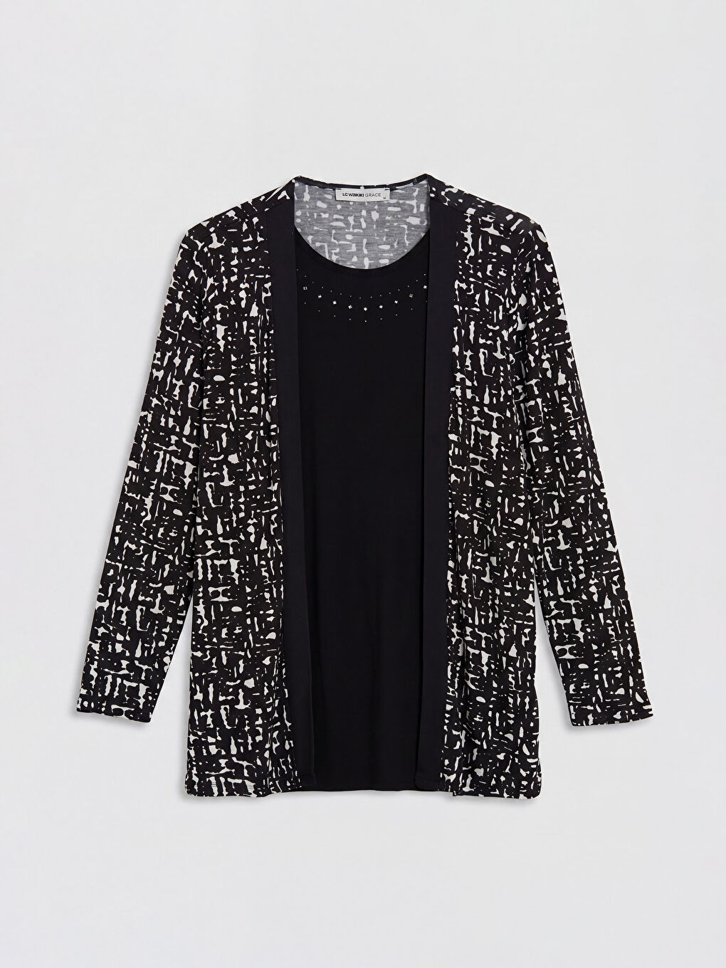 Siyah Bisiklet Yaka Desenli Bluz