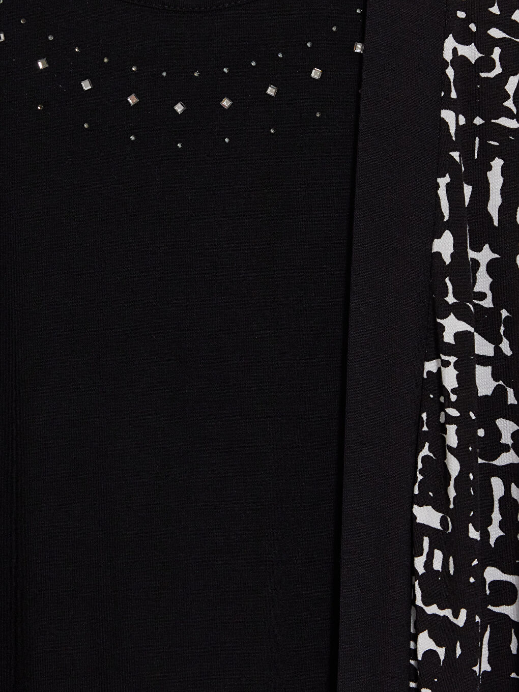 Siyah Bisiklet Yaka Desenli Bluz-2