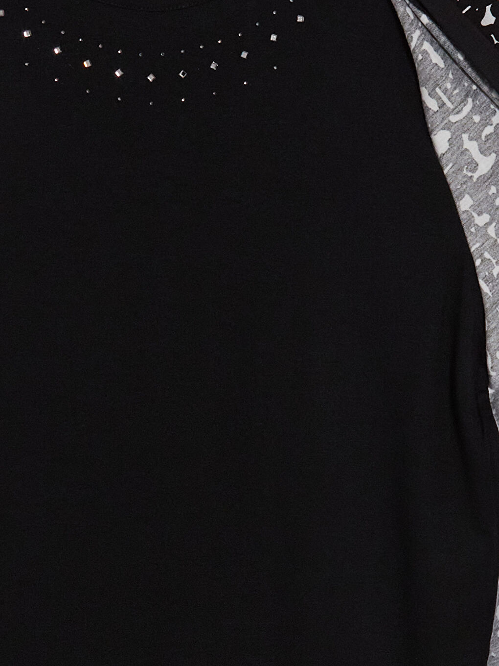 Siyah Bisiklet Yaka Desenli Bluz-3