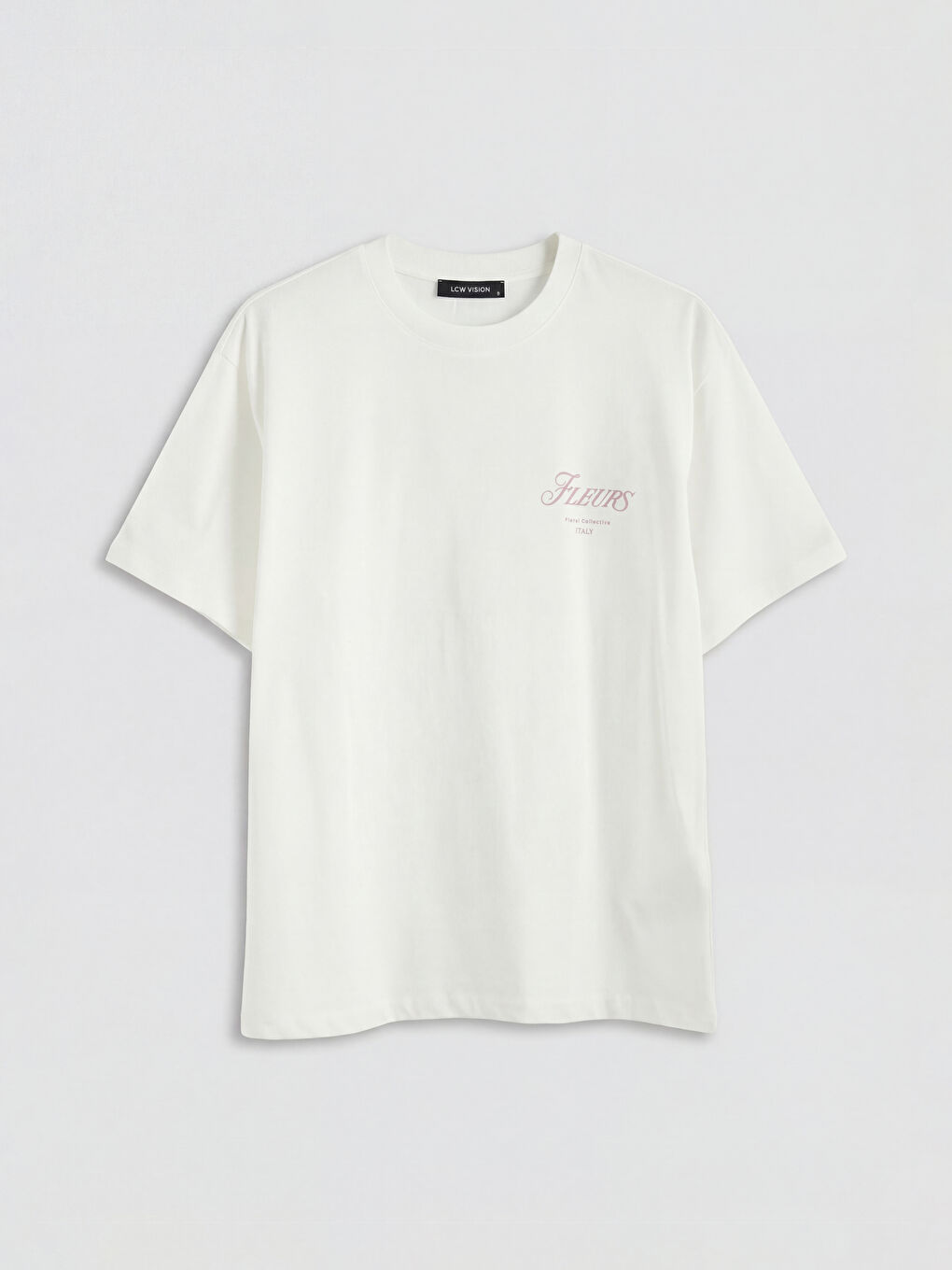 Ekru Baskılı Oversize Kadın Tişört-1